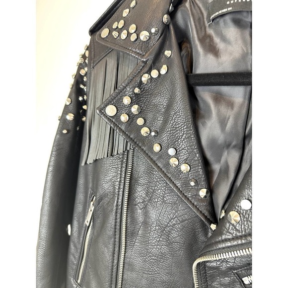 Gently Used Zara Studded Faux Black Leather Jacket w/Fringe - Picture 2 of 9